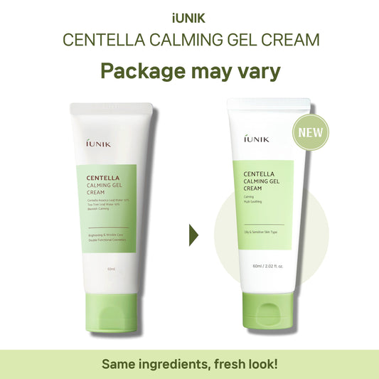 IUNIK Centella Calming Gel Cream bottle close-up showing lightweight texture