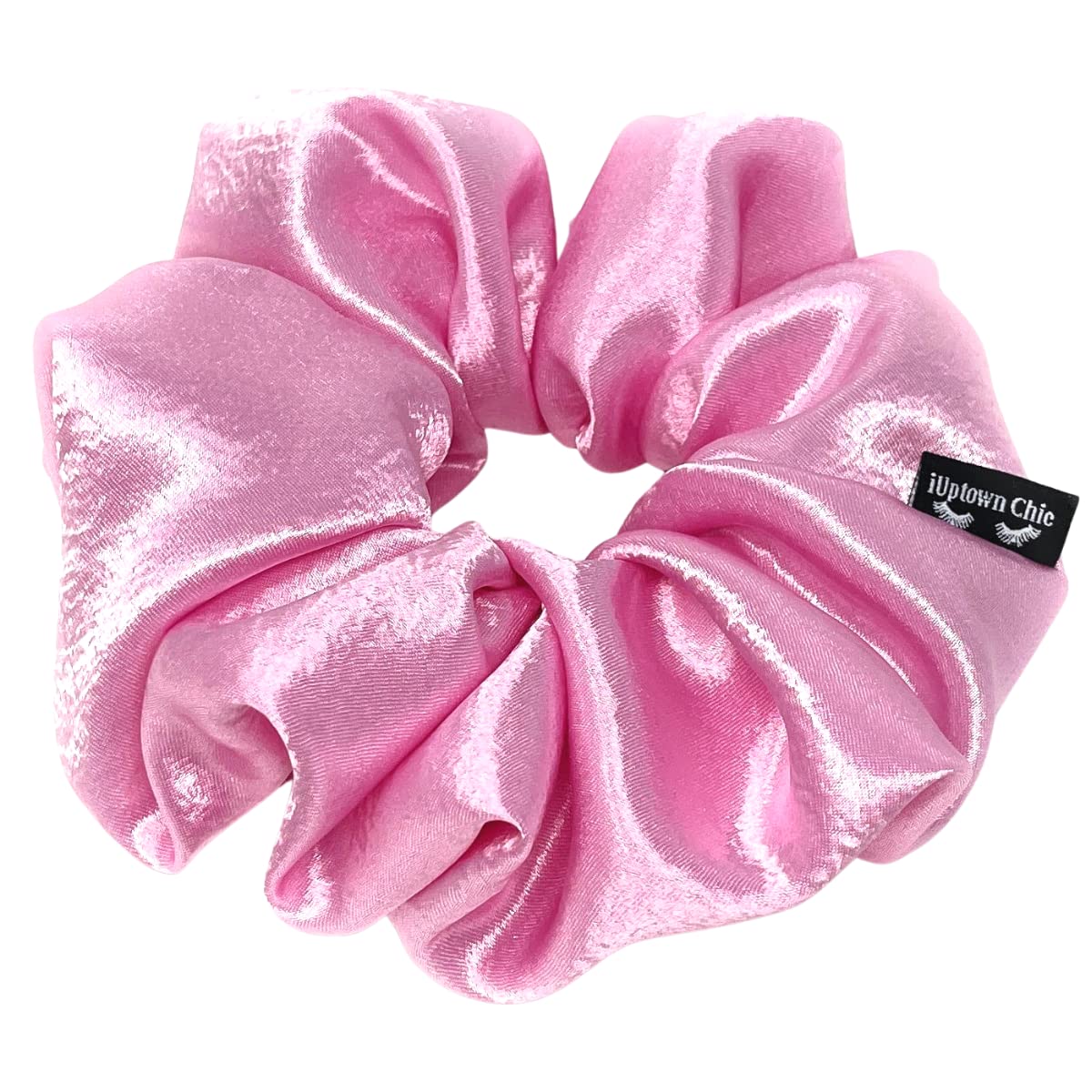 Iuptown Chic frizz-prevention satin scrunchie pink supports comfortable, gentle hold while sleeping