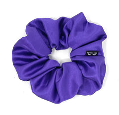 IUPTOWN CHIC jumbo satin scrunchie purple closeup, gentle hold for all hair types.