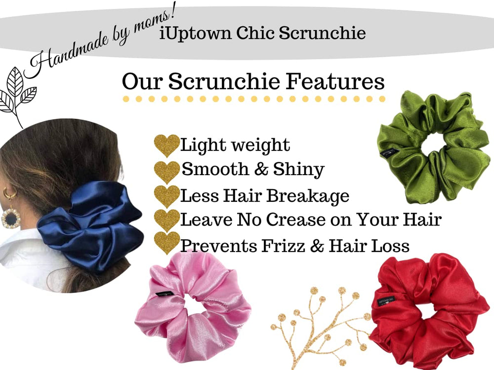 Iuptown Chic USA-made gold satin scrunchie reduces friction.