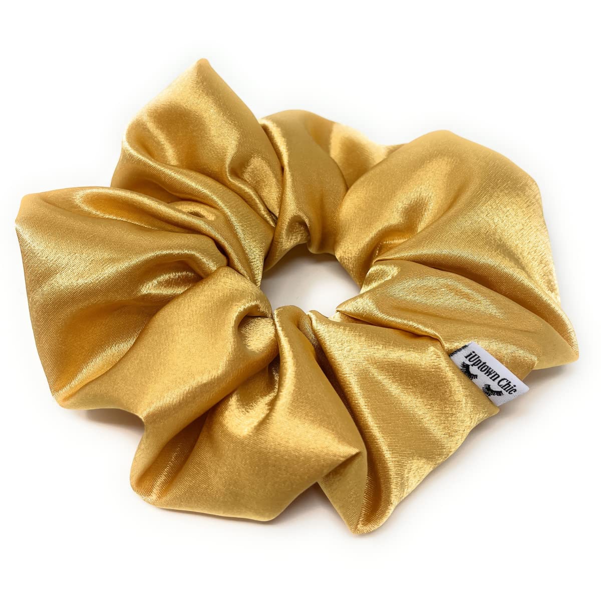 Iuptown Chic XL gold satin hair tie for messy buns.