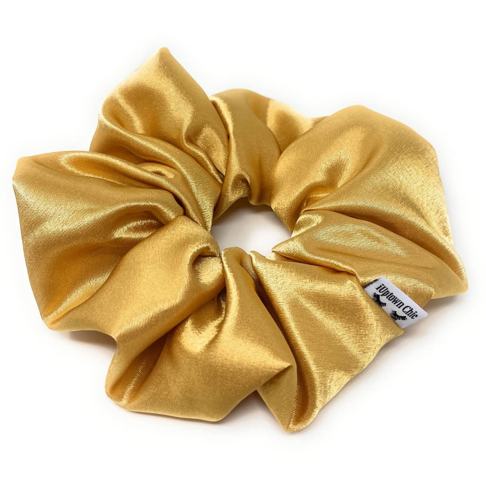 Iuptown Chic XL gold satin hair tie for messy buns.