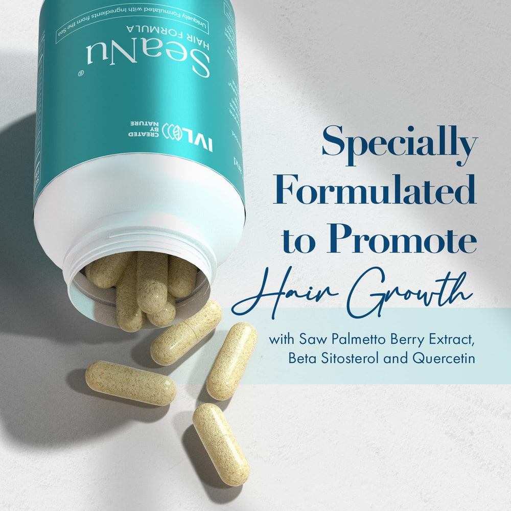 IVL SeaNu Hair product on wooden surface for a premium wellness vibe.