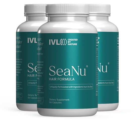 IVL SeaNu Hair Vitamins bottle front view highlighting key nutrients