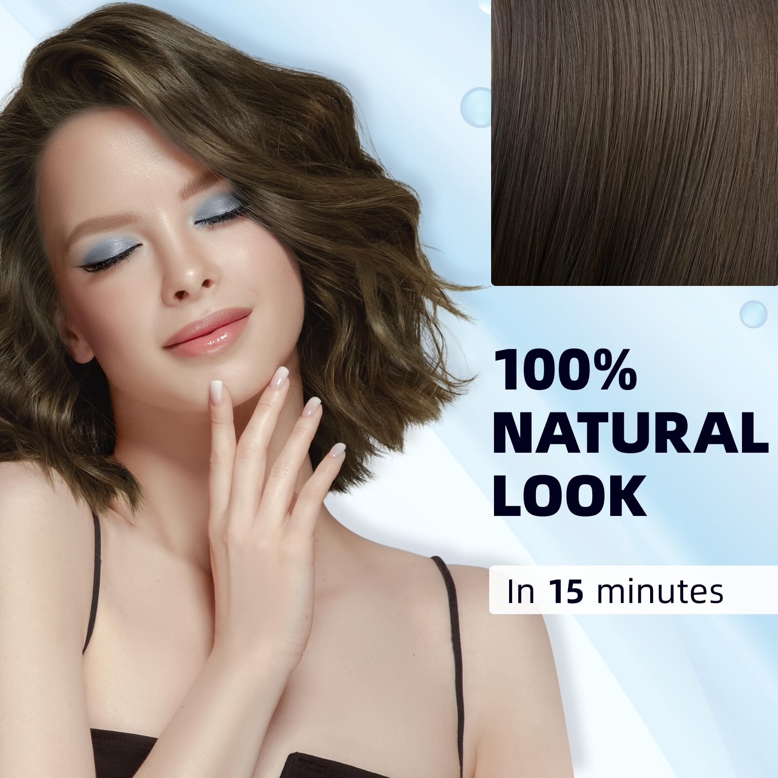 Ivnil Chestnut Brown Hair Dye Shampoo applying coverage evenly through hair.