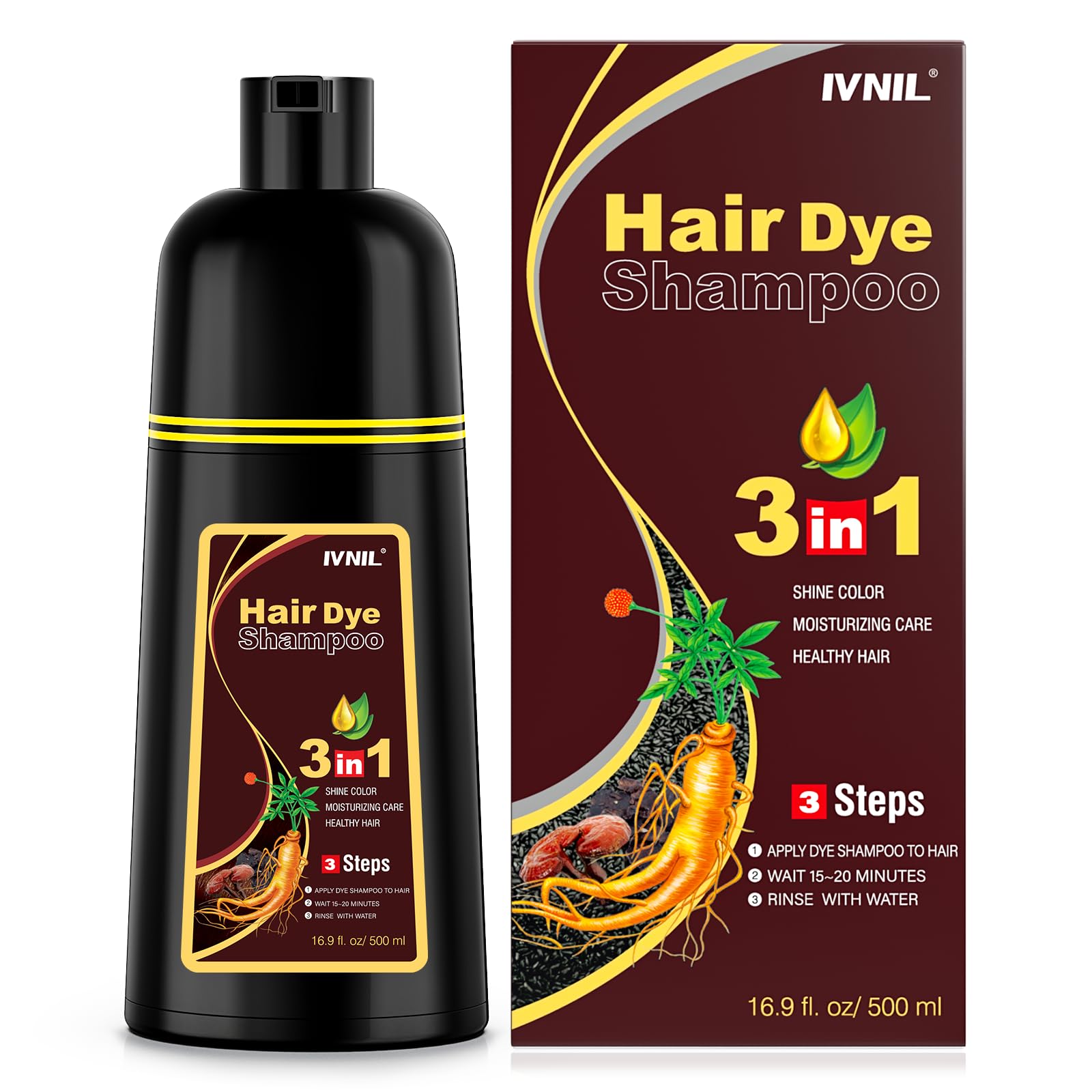 Ivnil Chestnut Brown Hair Dye Shampoo bottle ready for at-home color.