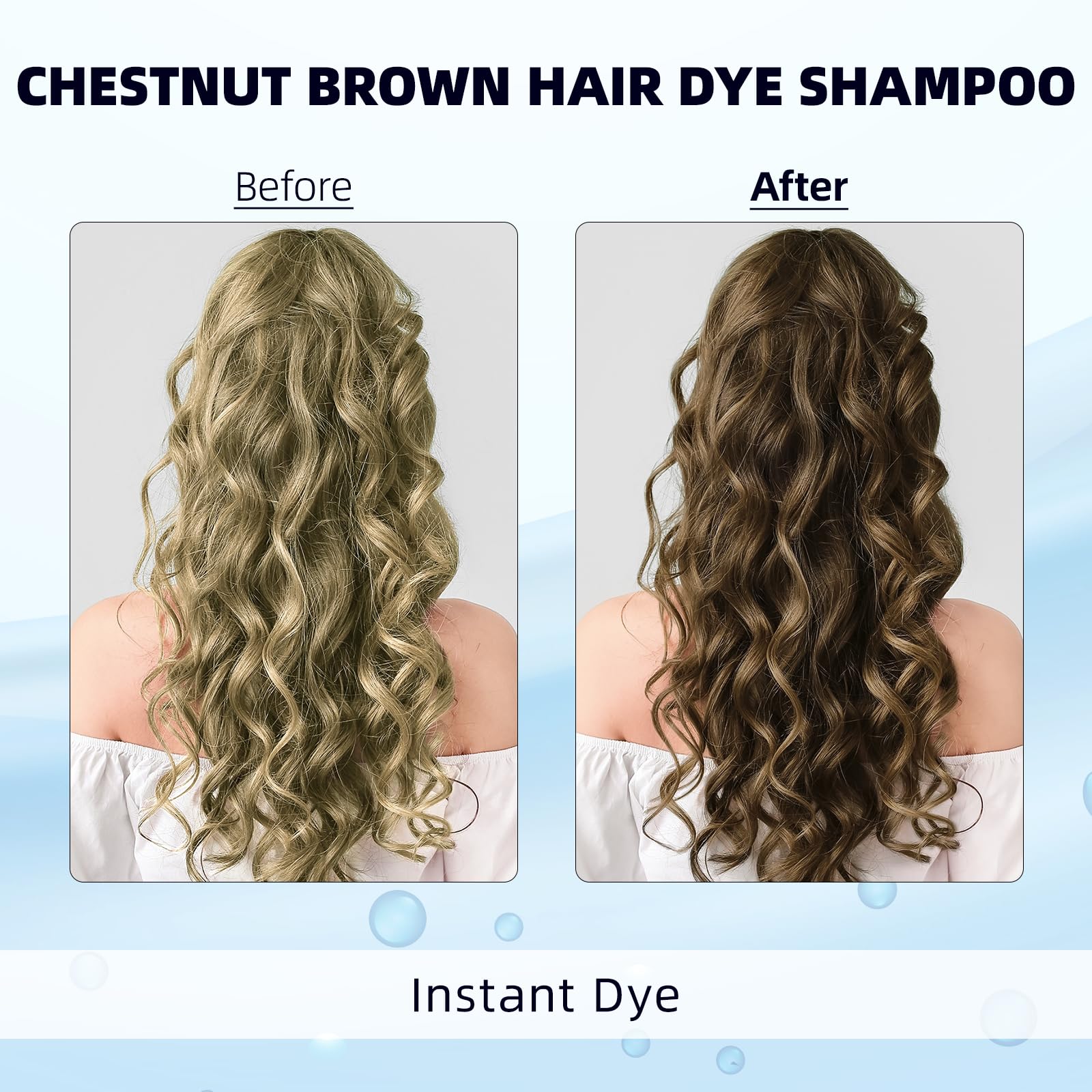Ivnil Chestnut Brown Hair Dye Shampoo final chestnut shade on styled hair.
