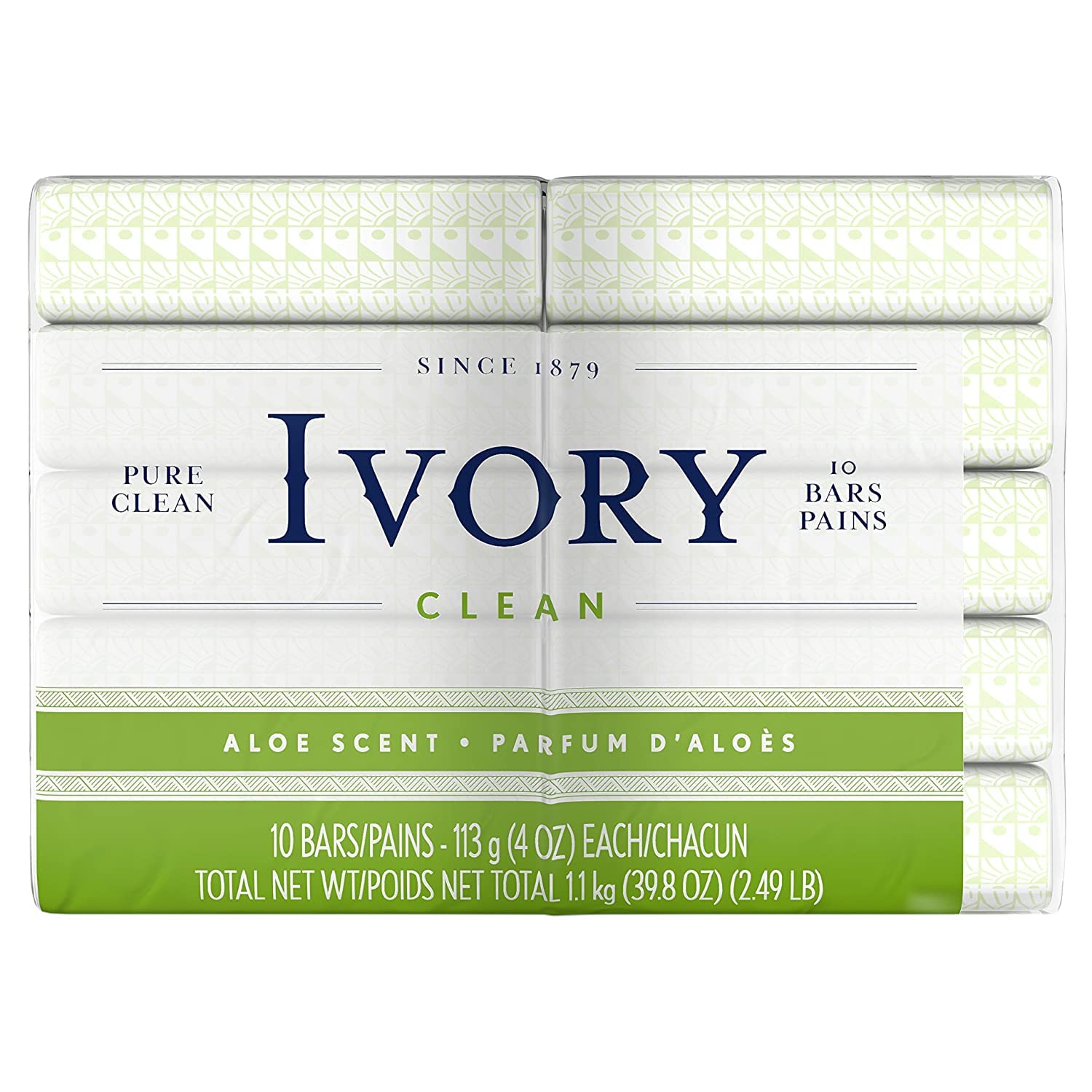 Ivory Aloe Bar Soap bars display, showing soft creamy lather