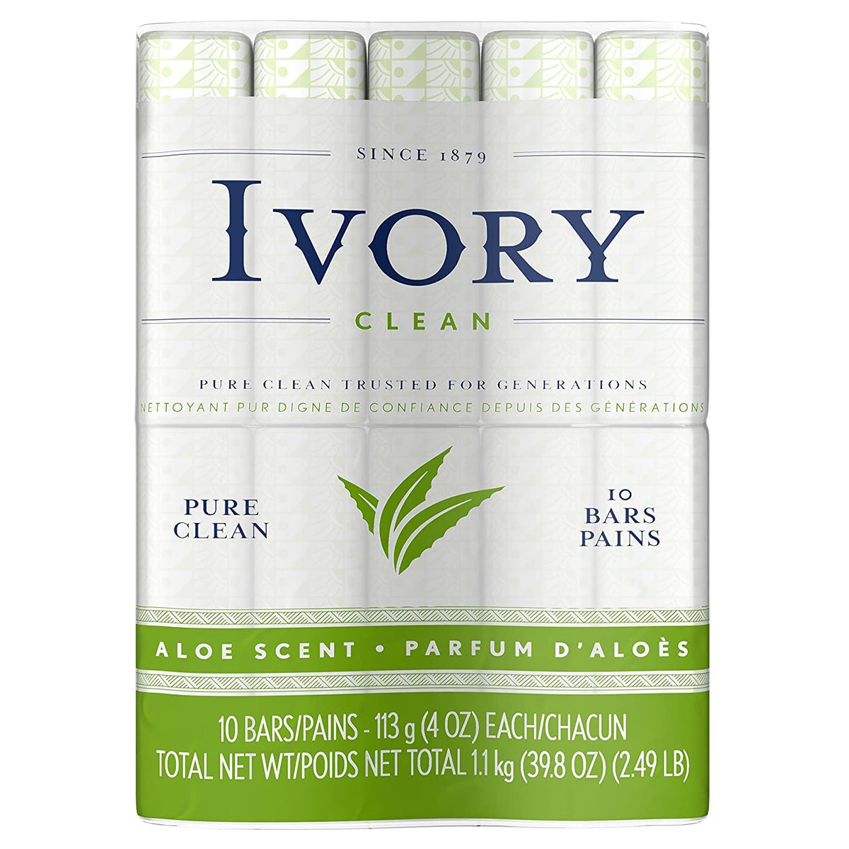Ivory Aloe Bar Soap front label, a classic gentle cleansing option for daily use