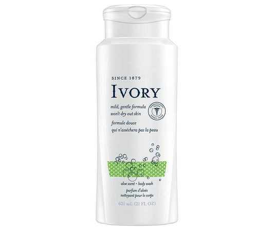 Ivory Aloe Scented Body Wash 21oz bottle front for gentle family cleansing