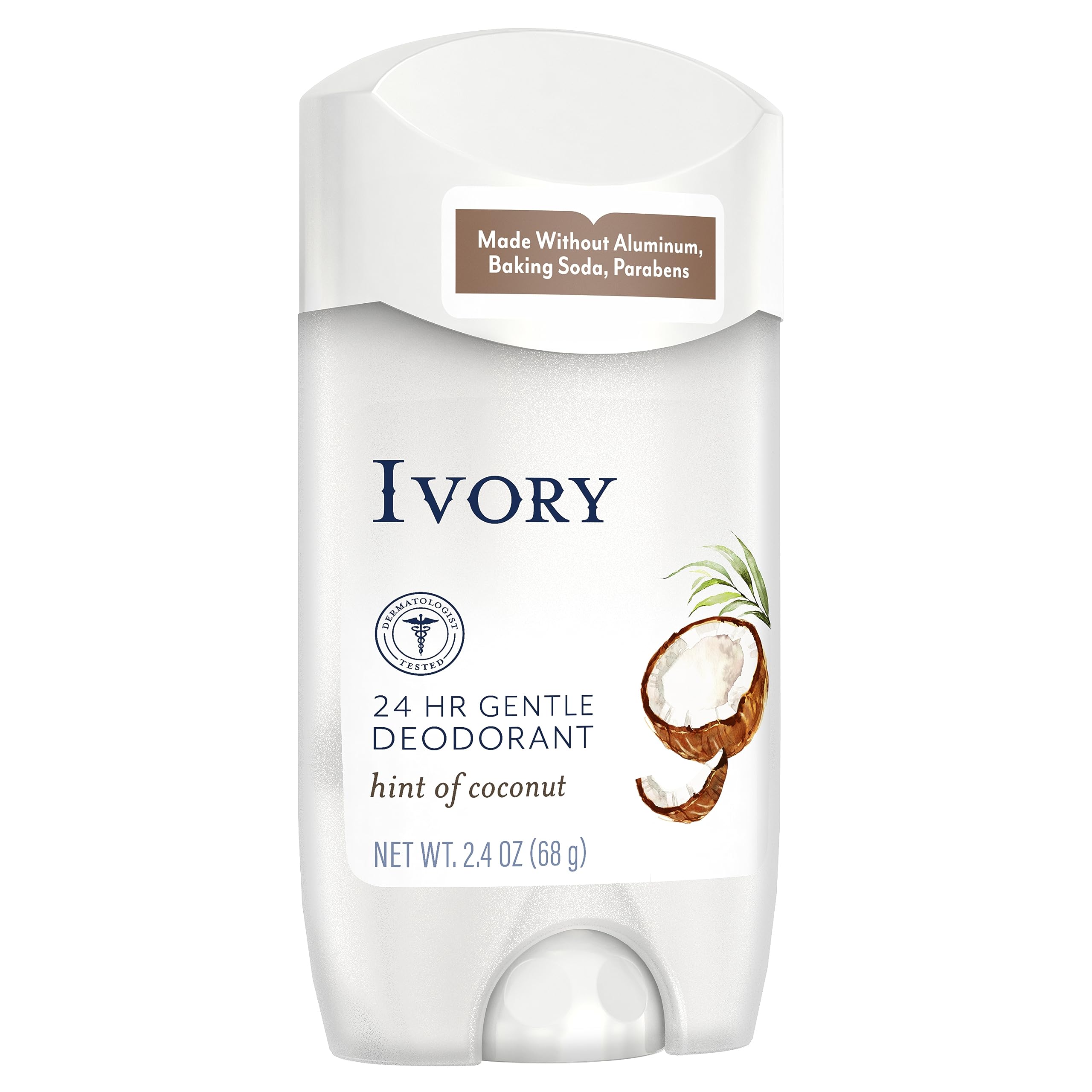 Ivory aluminum-free deodorant stick close-up shows simple, clean design.