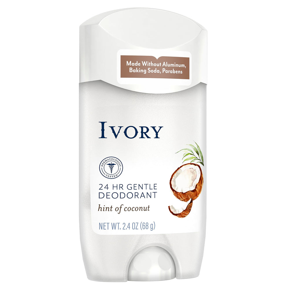 Ivory aluminum-free deodorant stick close-up shows simple, clean design.