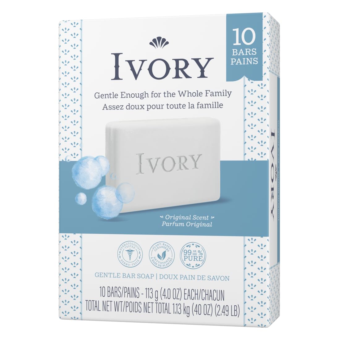 Ivory bar soap dye-free and perfume-free composition ideal for sensitive skin