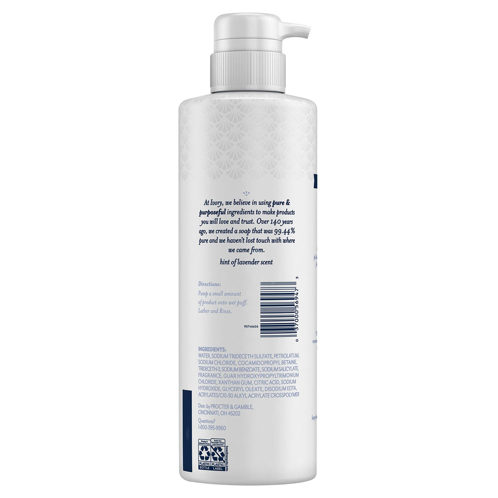 Ivory body wash lather close-up showing creamy mousse for soft skin.