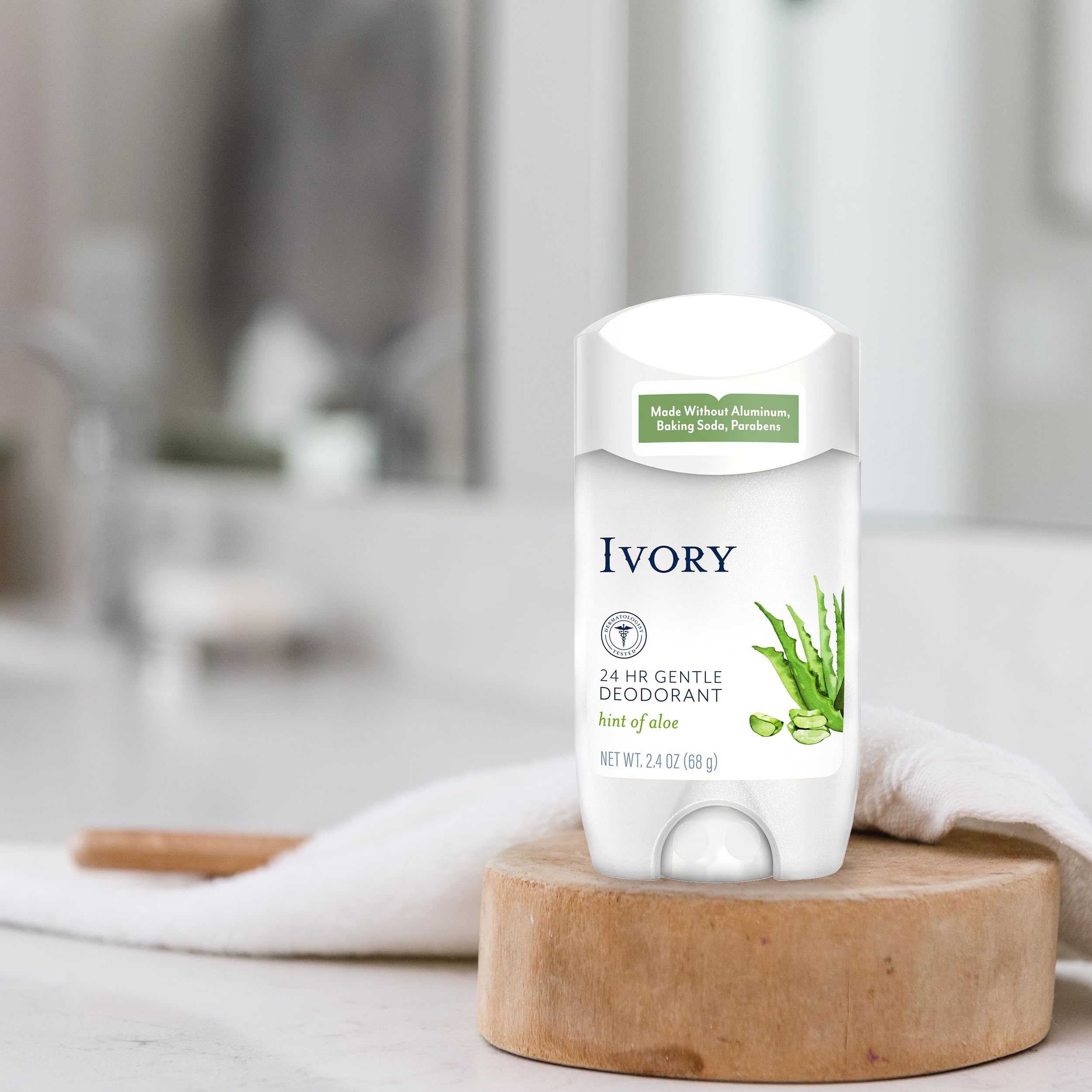 Ivory coconut deodorant label close-up emphasizing dermatologist tested claim