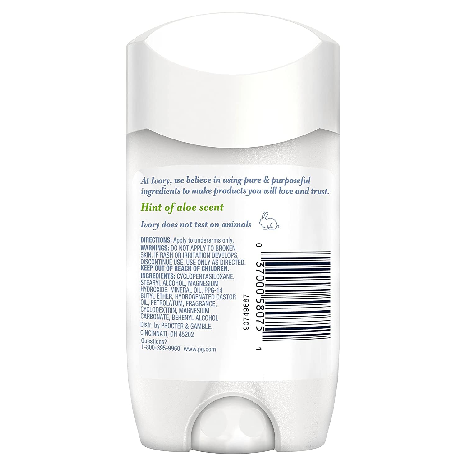 Ivory Deodorant with Aloe application on skin suggests 24-hour odor control