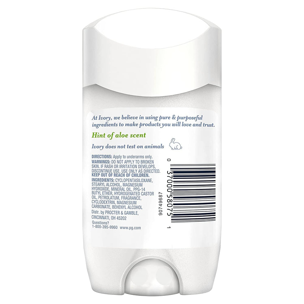 Ivory Deodorant with Aloe application on skin suggests 24-hour odor control