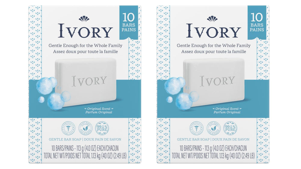 Ivory Original Bar Soap pack shot with 20 bars for a simple family cleansing routine