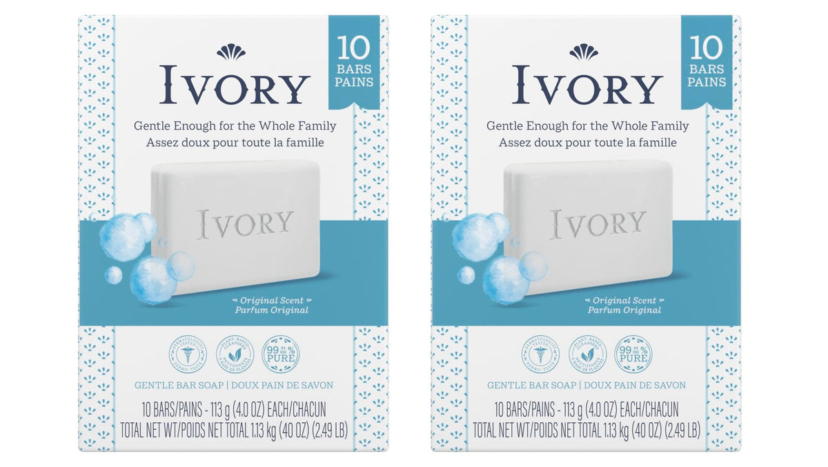 Ivory Original Bar Soap pack shot with 20 bars for a simple family cleansing routine