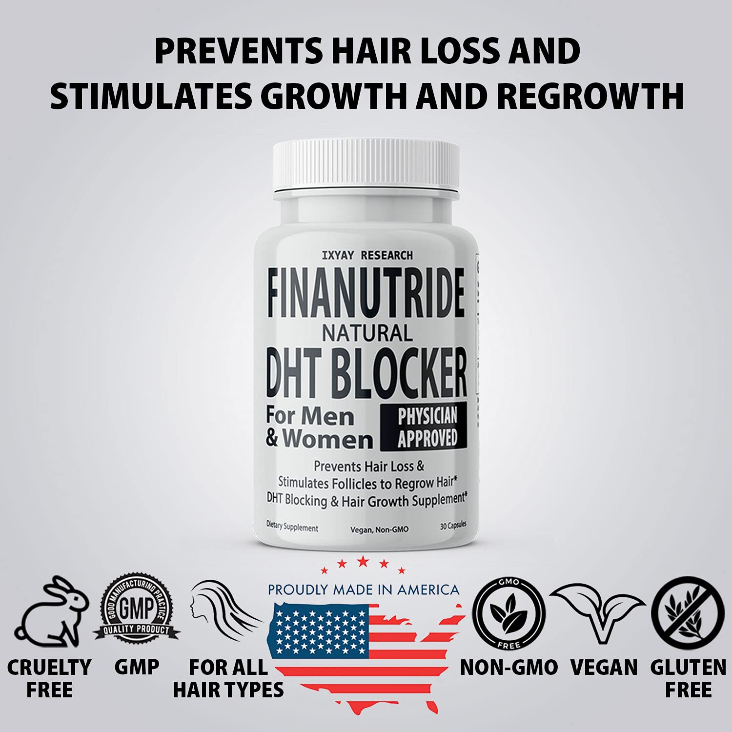 Finanutride packaging back, clear notes on saw palmetto and biotin.