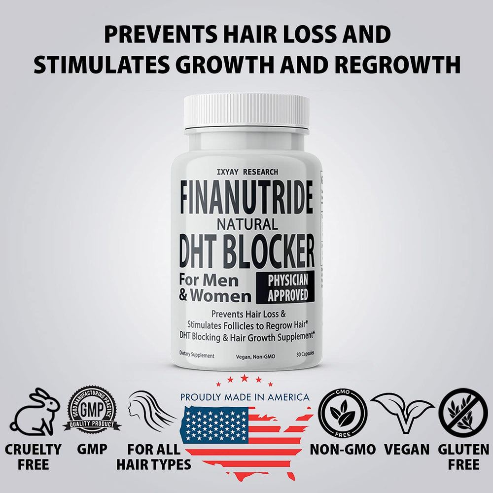 Finanutride packaging back, clear notes on saw palmetto and biotin.