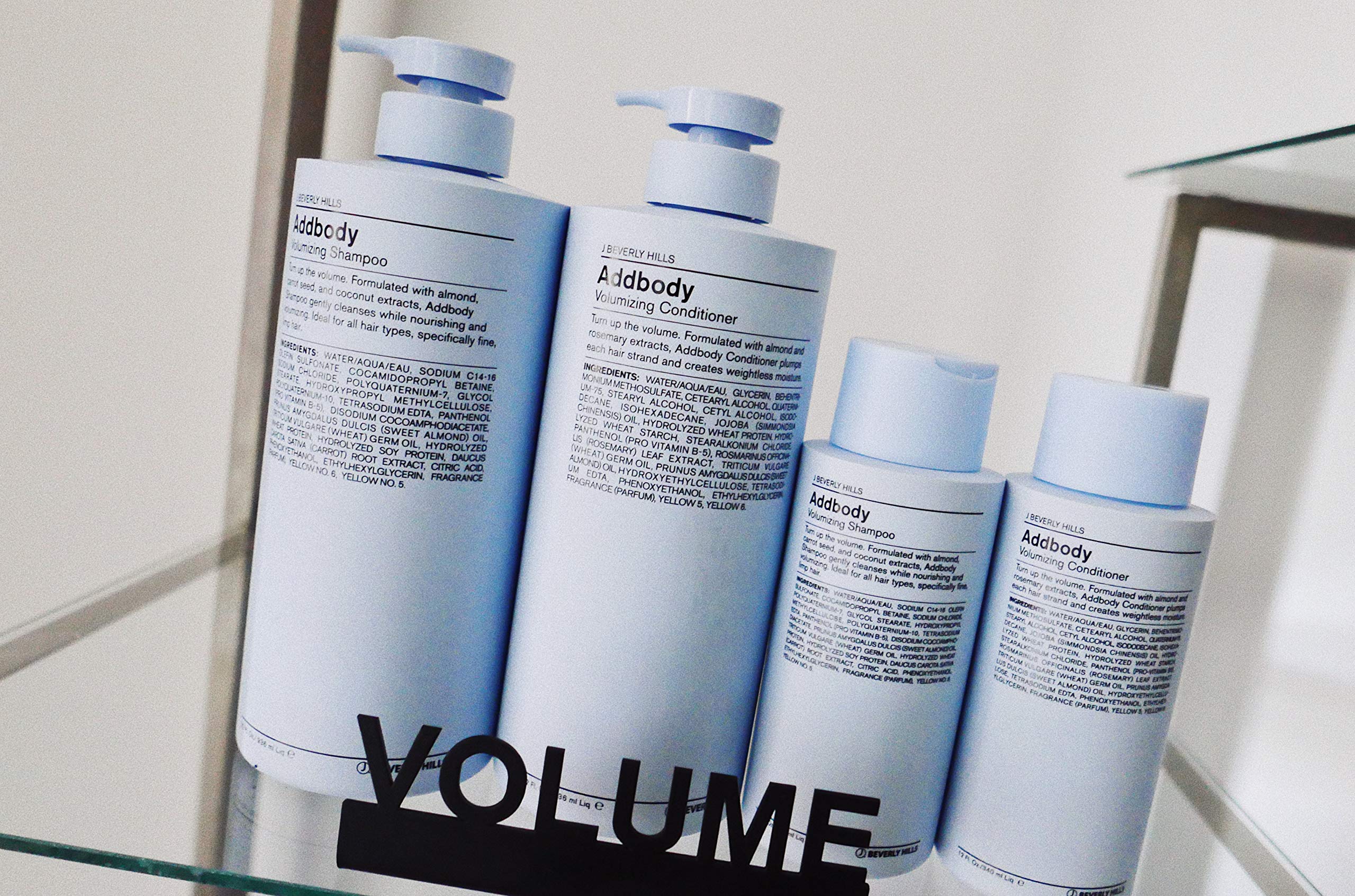 J Beverly Hills Addbody shampoo packaging displays premium design and sulfate-free formula.