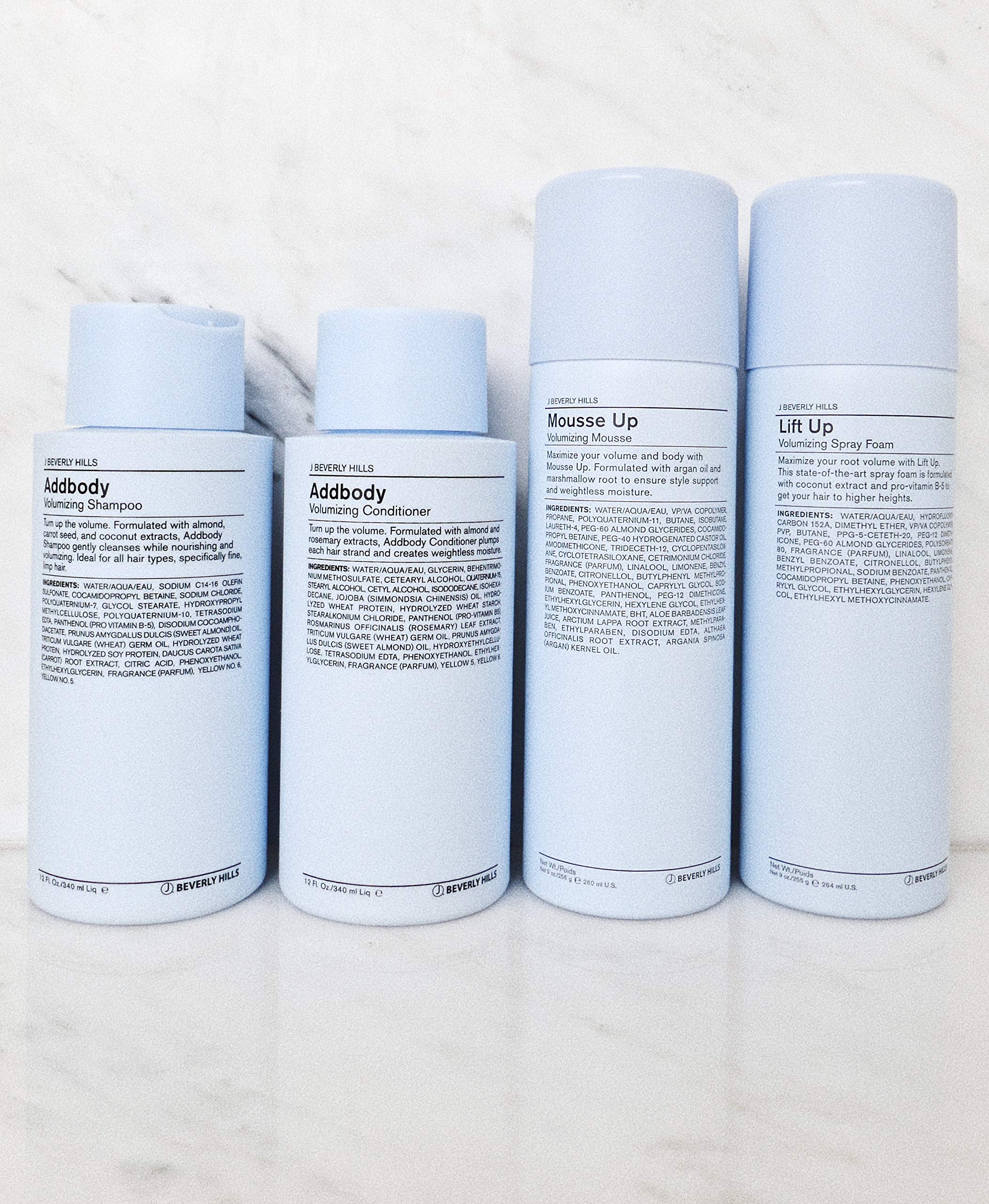 Vitamin E oil label shown on J Beverly Hills Blue Addbody Shampoo.