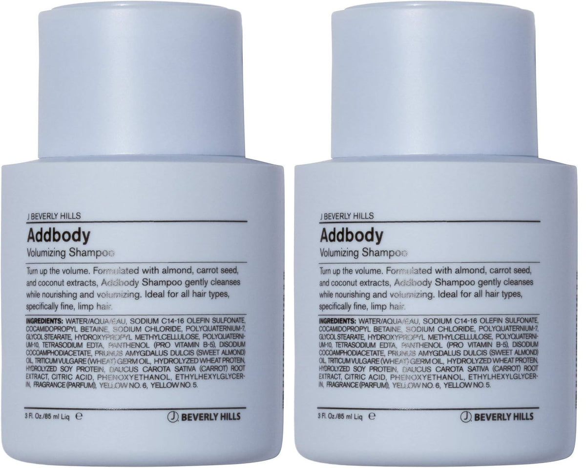 J Beverly Hills Blue Addbody shampoo bottle for volumizing cleanse and salon-quality care.