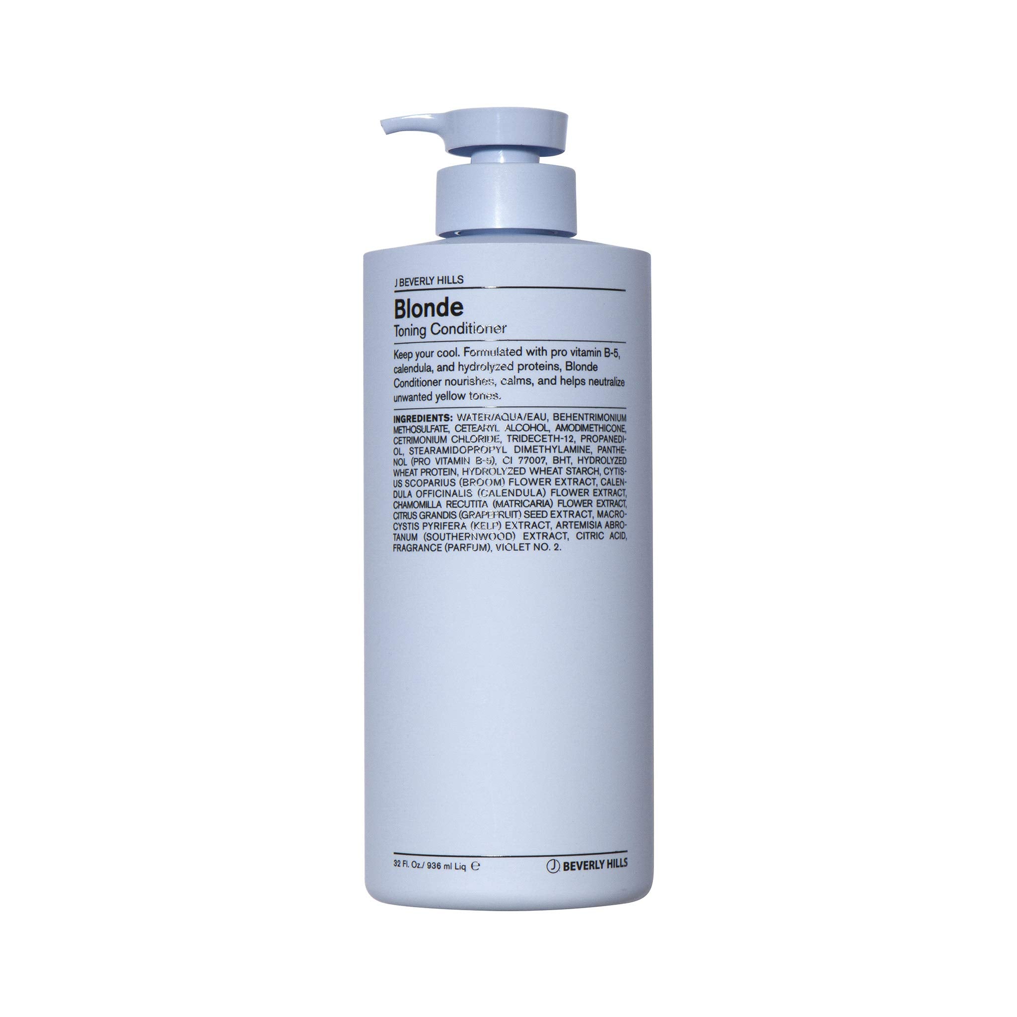 J Beverly Hills Blue Blonde conditioner bottle pour neutralizes brassy tones for cooler highlights