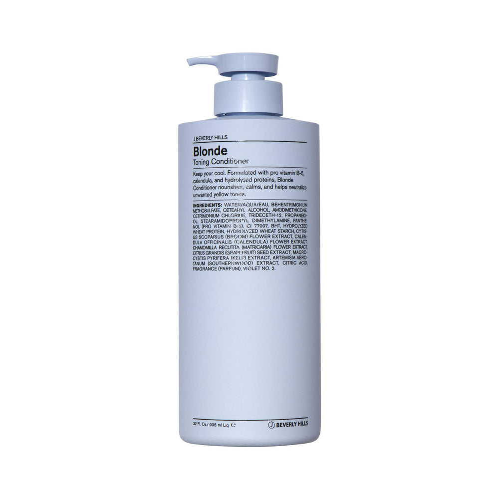 J Beverly Hills Blue Blonde conditioner bottle pour neutralizes brassy tones for cooler highlights