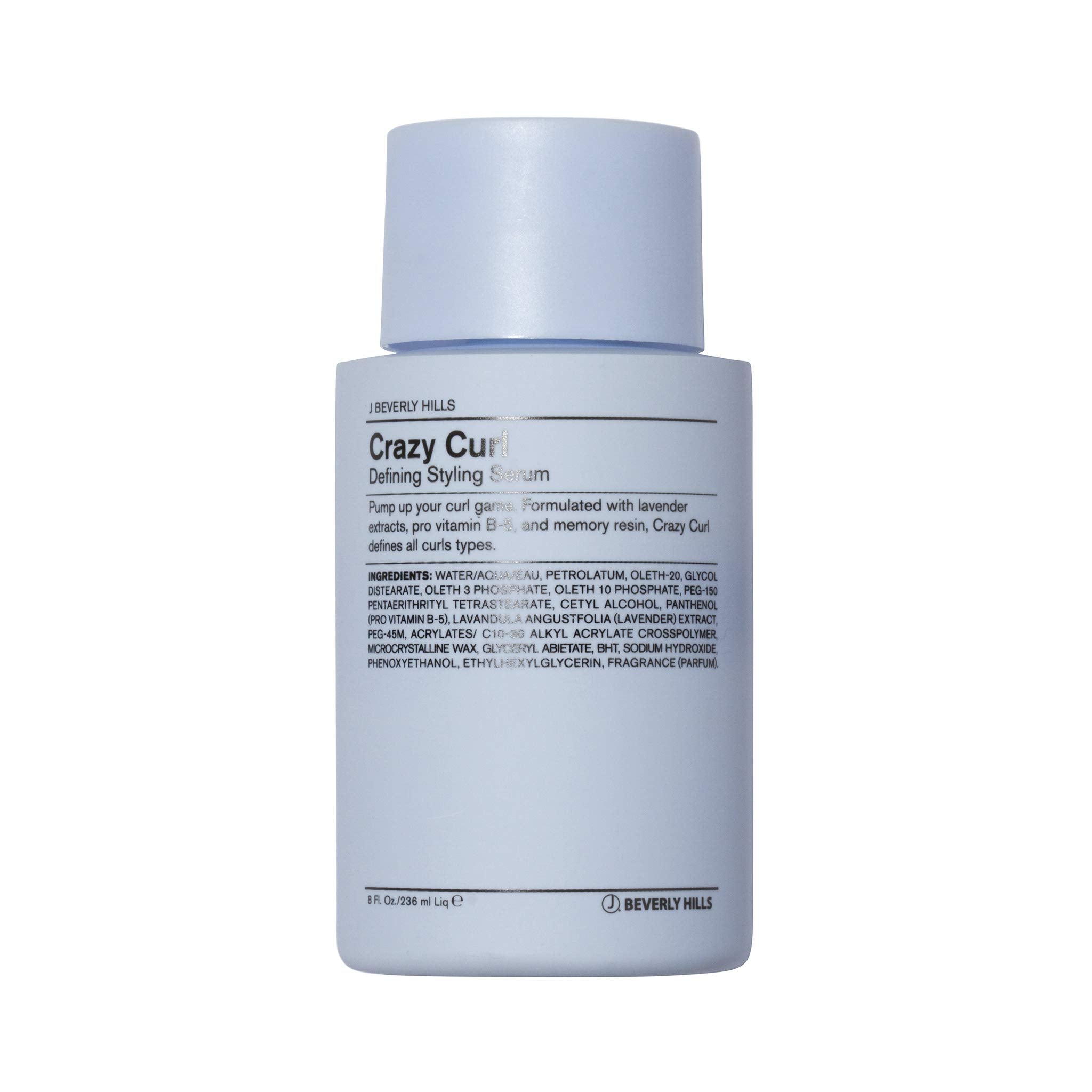 J Beverly Hills Blue Crazy Curl serum bottle front for defined curls