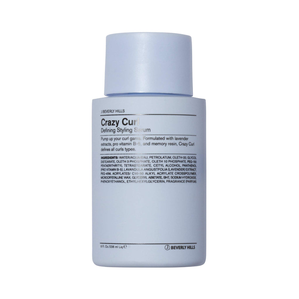 J Beverly Hills Blue Crazy Curl serum bottle front for defined curls
