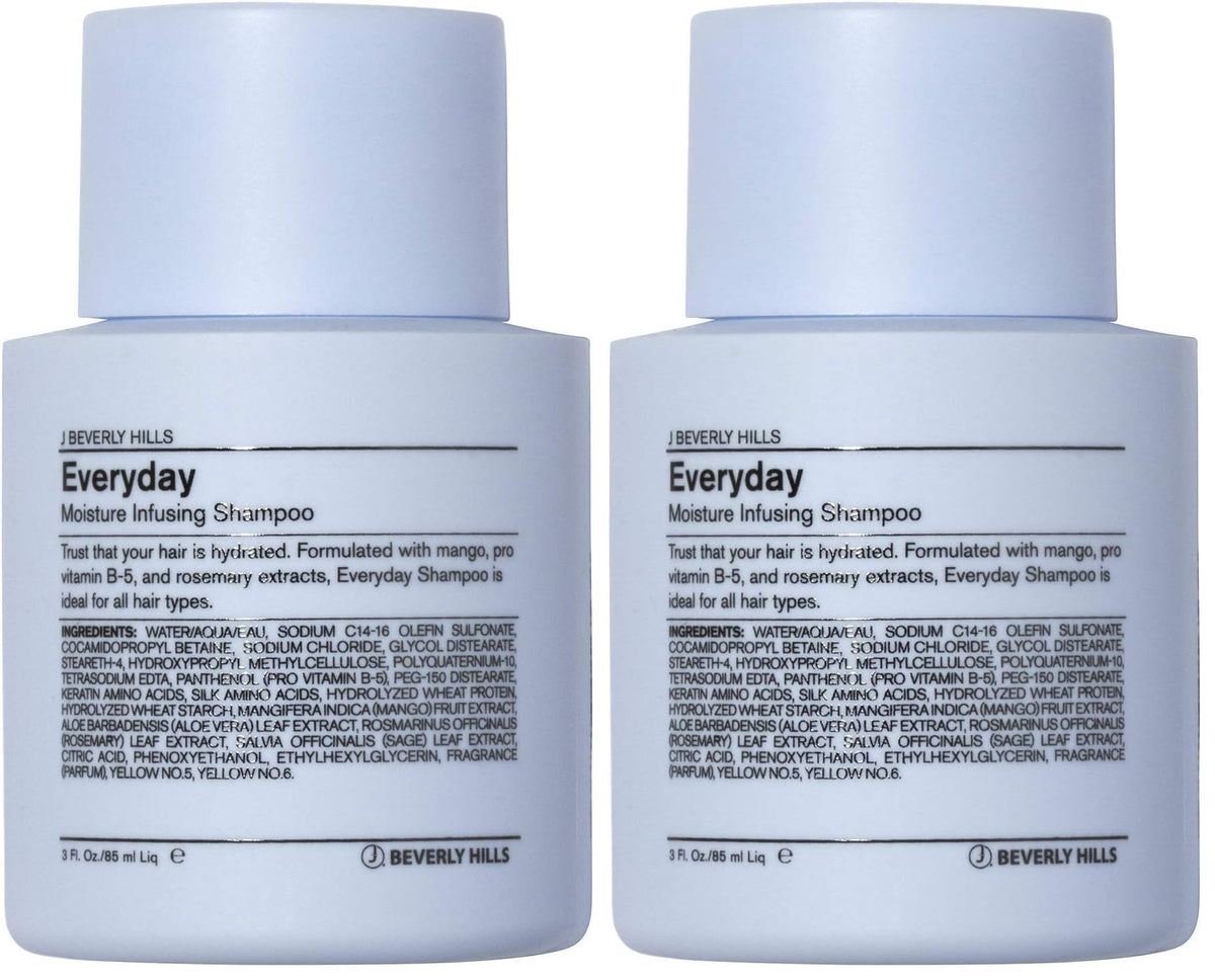 J Beverly Hills Blue Everyday Moisturizing Shampoo bottle front with hydration and eucalyptus aroma