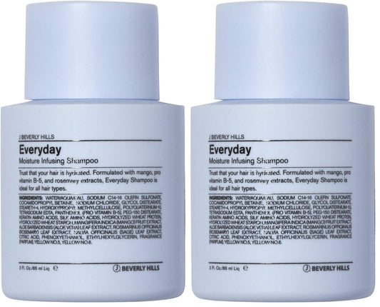 J Beverly Hills Blue Everyday Moisturizing Shampoo bottle front with hydration and eucalyptus aroma