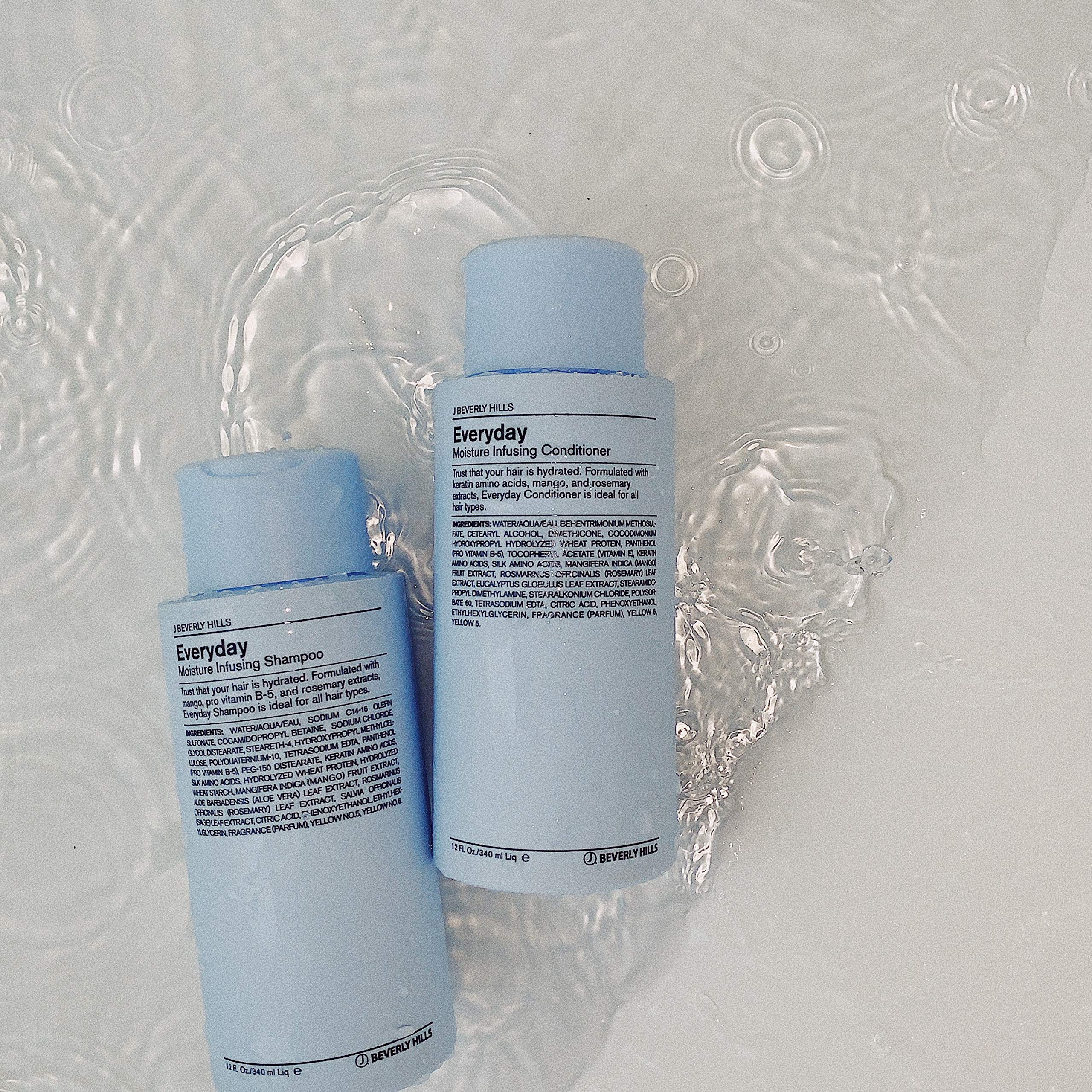 J Beverly Hills Blue Everyday Moisturizing Shampoo foam in hand demonstrates rich lather