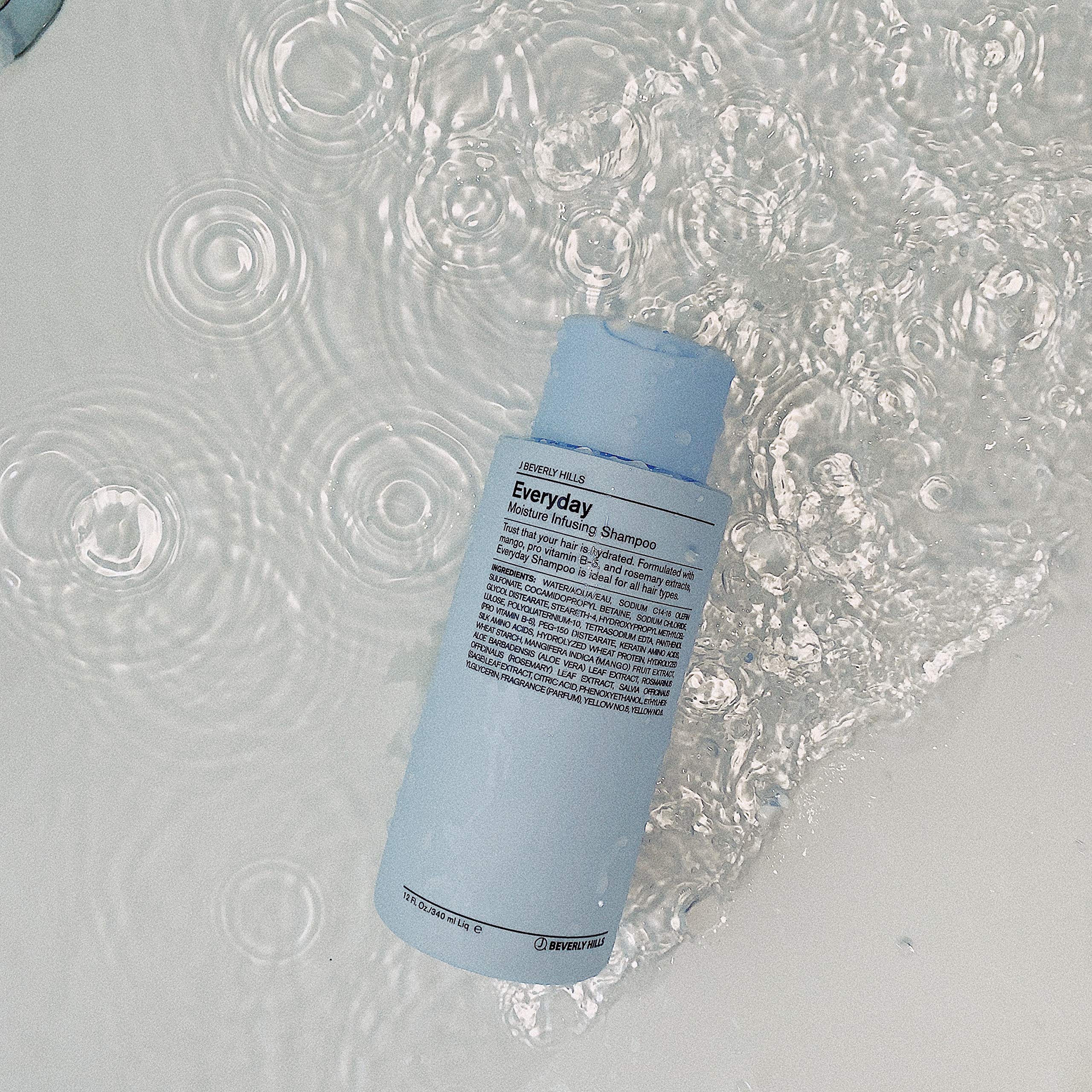 J Beverly Hills Blue Everyday Moisturizing Shampoo label highlights sulfate-free formula