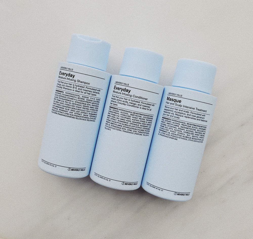 J Beverly Hills Blue Everyday Moisturizing Shampoo packaging shows two-pack design