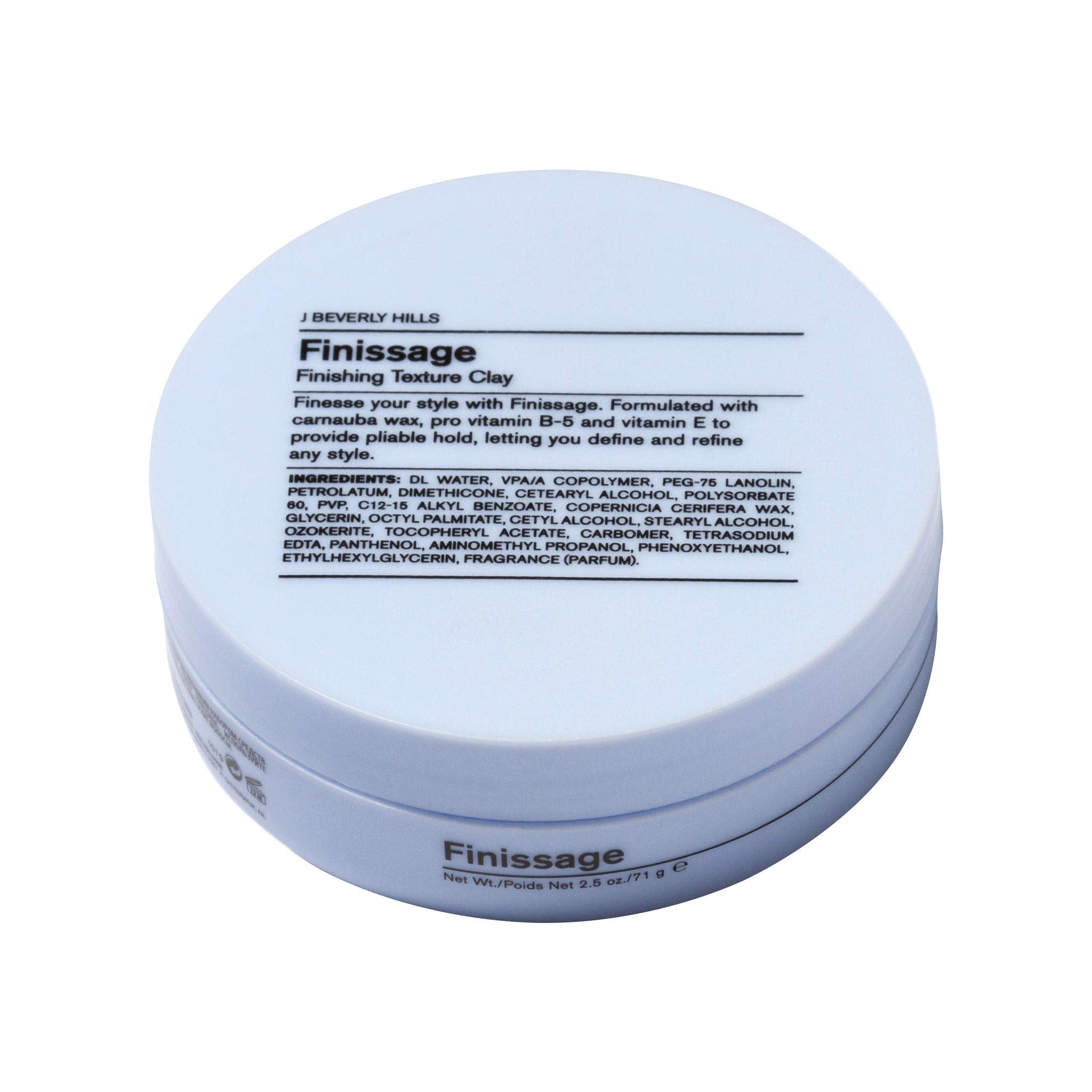 J Beverly Hills Blue Finissage jar highlights convenient finishing texture for defined styles