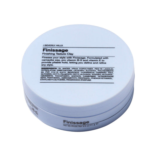 J Beverly Hills Blue Finissage jar highlights convenient finishing texture for defined styles