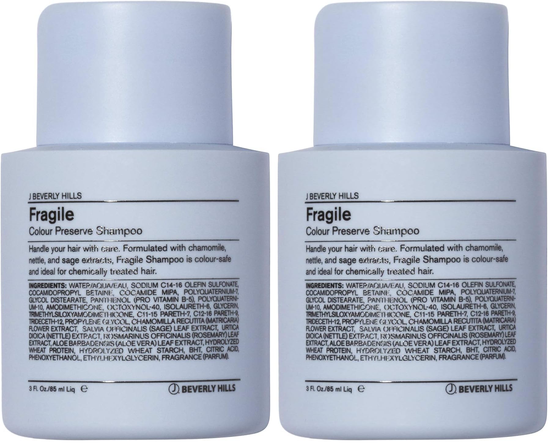J Beverly Hills Blue Fragile shampoo bottle front showing color-safe formula.