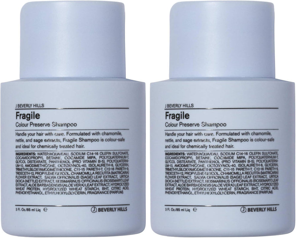 J Beverly Hills Blue Fragile shampoo bottle front showing color-safe formula.