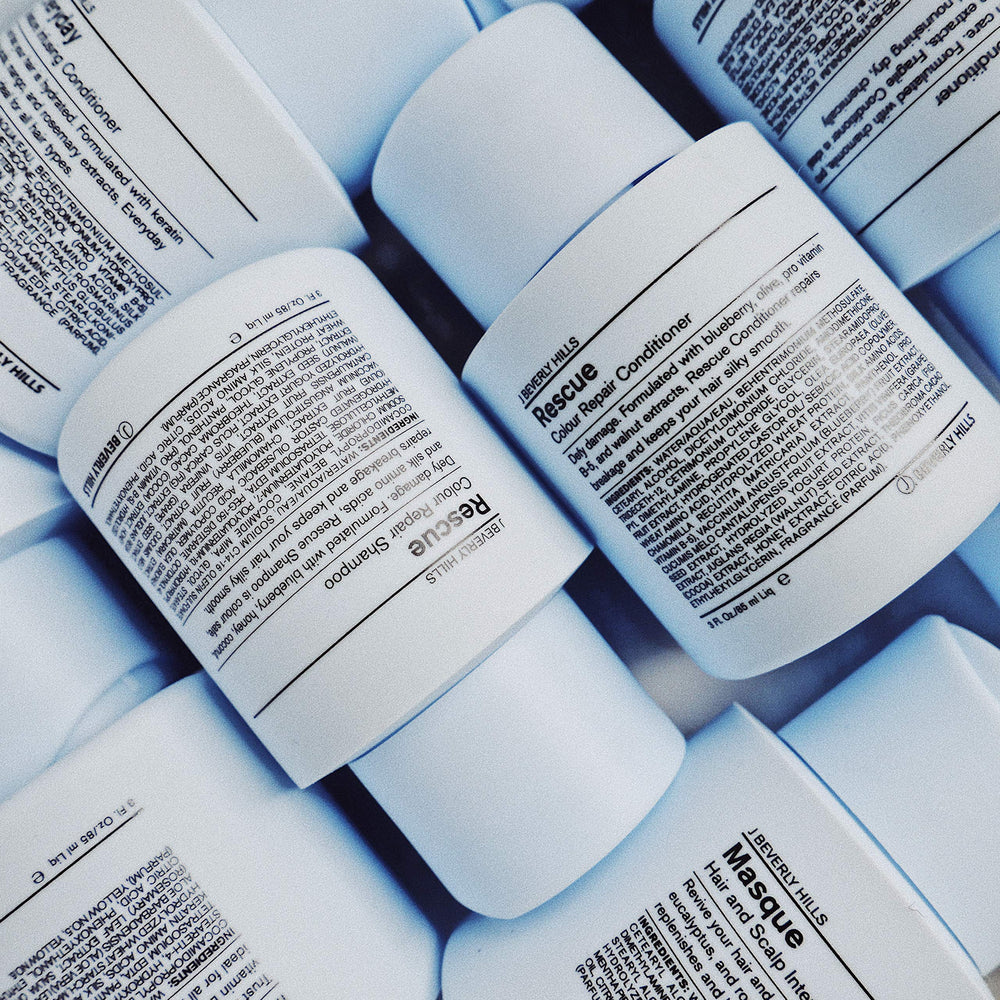 J Beverly Hills Blue Rescue Shampoo lather action demonstrates rich foam for effective cleansing.