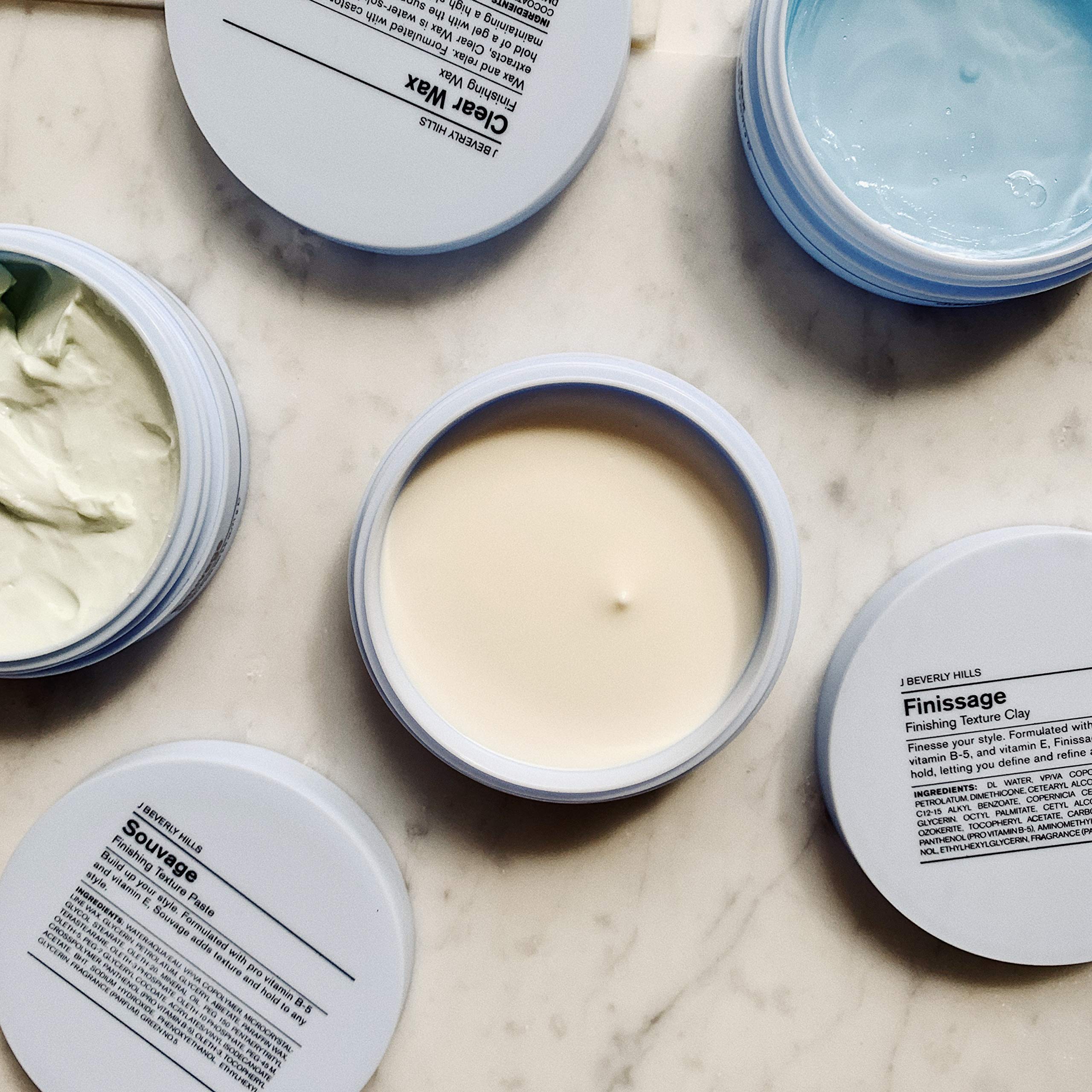 J Beverly Hills Finissage texture cream swirl demonstrates pliable hold for sculpted styles