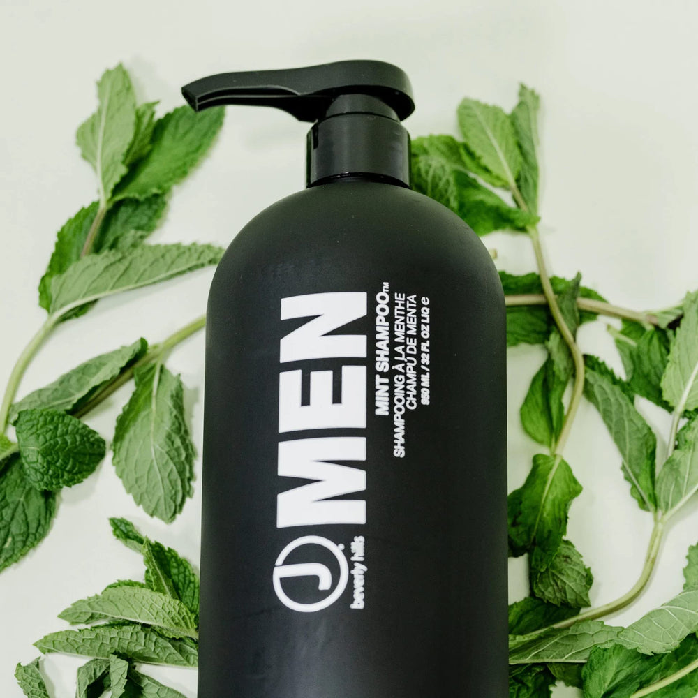 J Beverly Hills Mint Shampoo ginger graphic highlights moisture and scalp vitality.