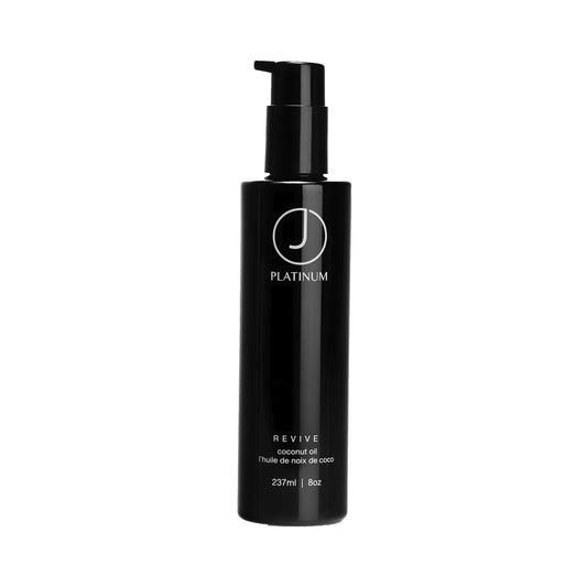 J Beverly Hills Platinum Revive Oil bottle highlights salon-grade shine and protection.