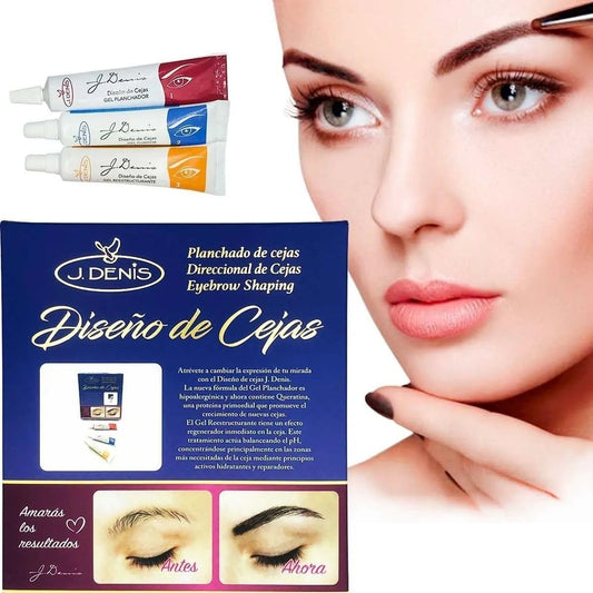 J. Denis Eyebrow Design Kit packaging showing at-home lamination option for professional results