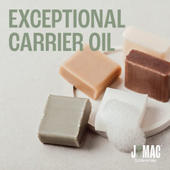 J Mac Botanicals Organic coconut oil bottle label, hexane-free and palm oil-free.