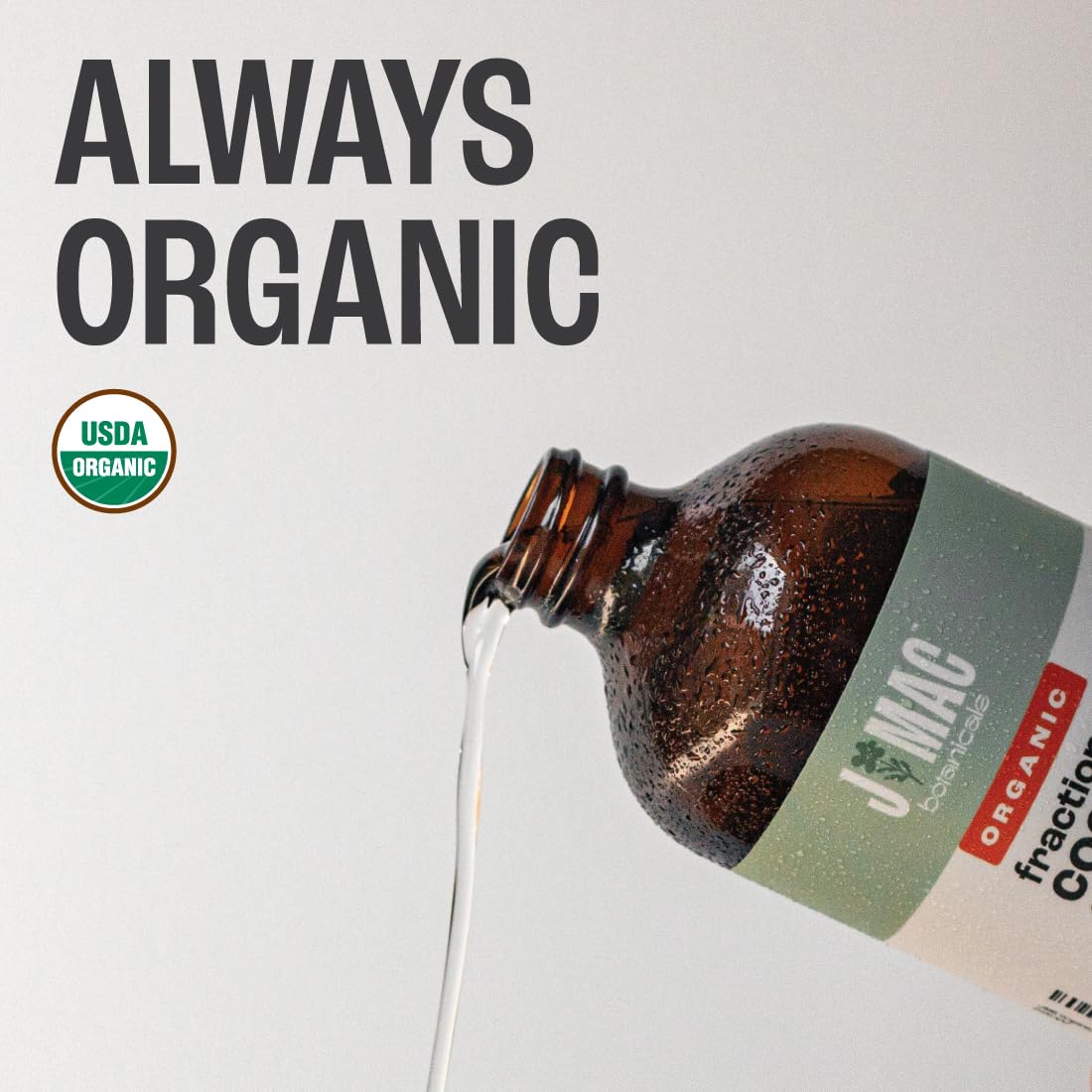 J MAC BOTANICALS organic oil label closeup; highlights certified organic quality.
