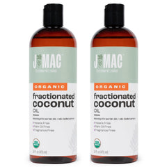 J Mac Botanicals Organic Fractionated Coconut Oil bottle, versatile carrier for essential oils.