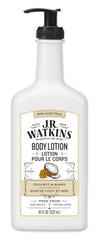 J.R. Watkins Coconut Milk and Honey lotion bottle for daily hydration.
